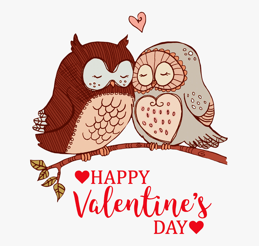 Happy Valentines Day Greeting Owls In Love - Vintage Happy Valentine's Day, Transparent Clipart
