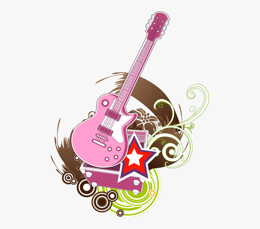 Pink Star Electric Pattern Abstract Illustration Guitar - Png Guitarra Vector, Transparent Clipart