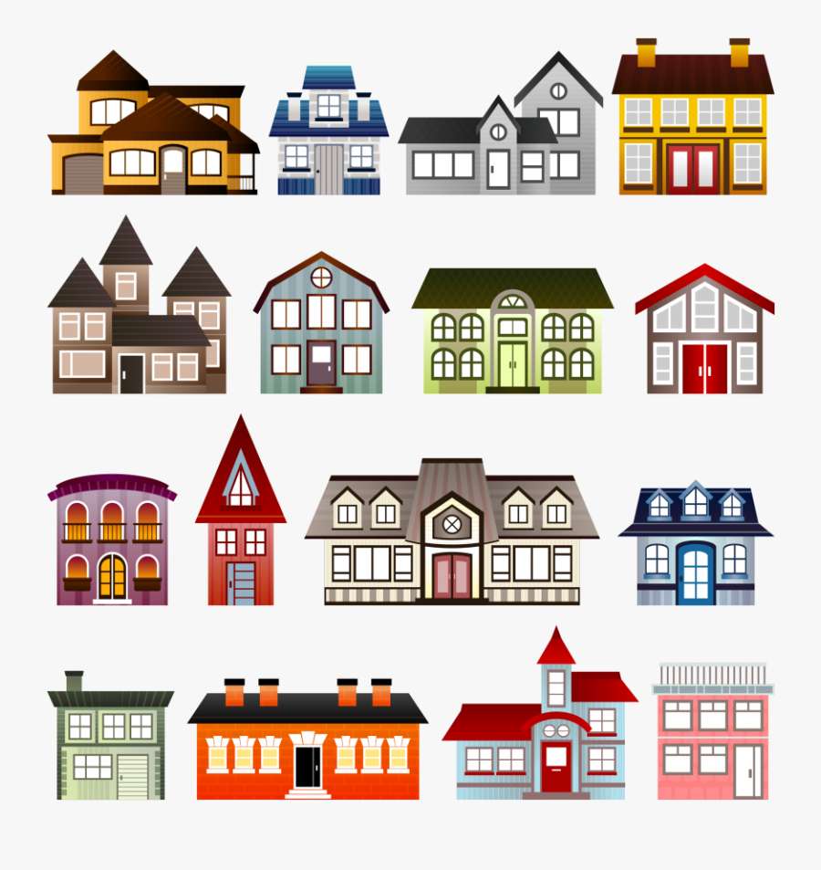 Houses, Set, Architecture, Clip Art, Building - Houses Clip Art, Transparent Clipart