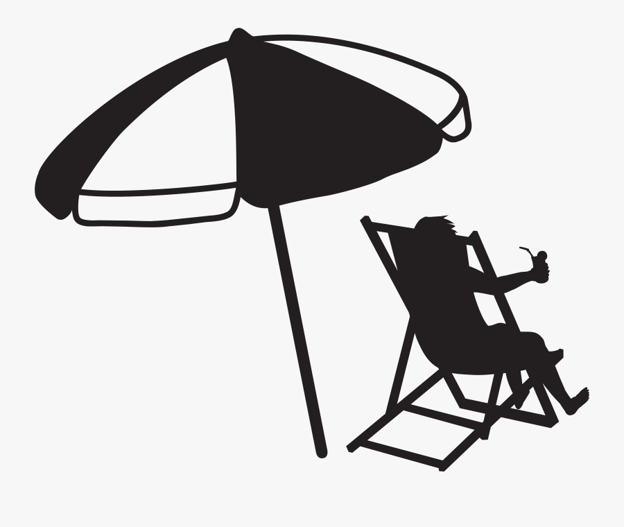 Man At The Beach With Umbrella And Drink Transparent - Beach Umbrella Black And White, Transparent Clipart