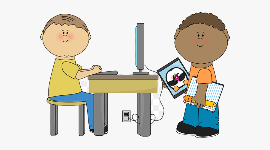 Classroom Clipart Free Clip Art Teacher And Student - Student On Computer Clipart, Transparent Clipart