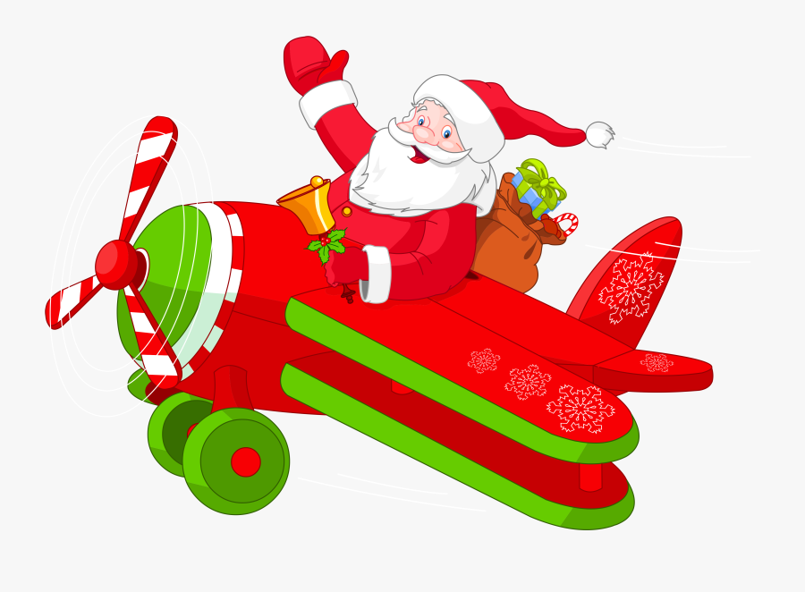 Santa With Airplane Png Clipart - Santa In A Plane, Transparent Clipart