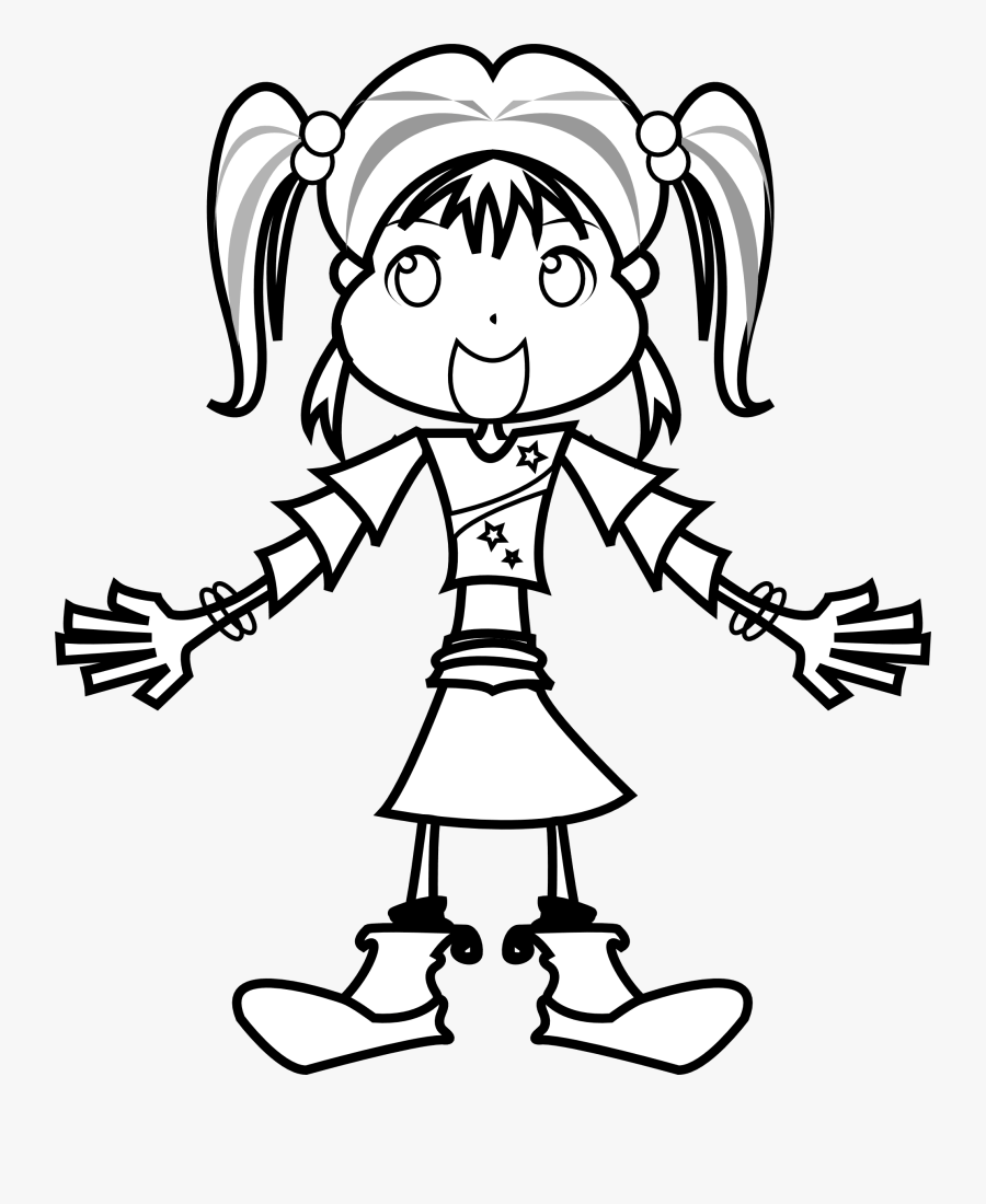 Cartoon Girls Black & White, Transparent Clipart