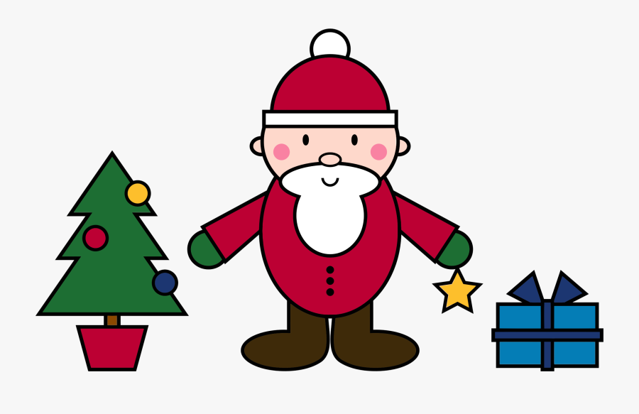 Simple Santa Claus Christmas Scene Png Royalty Free - Santa With Christmas Tree Gifts, Transparent Clipart