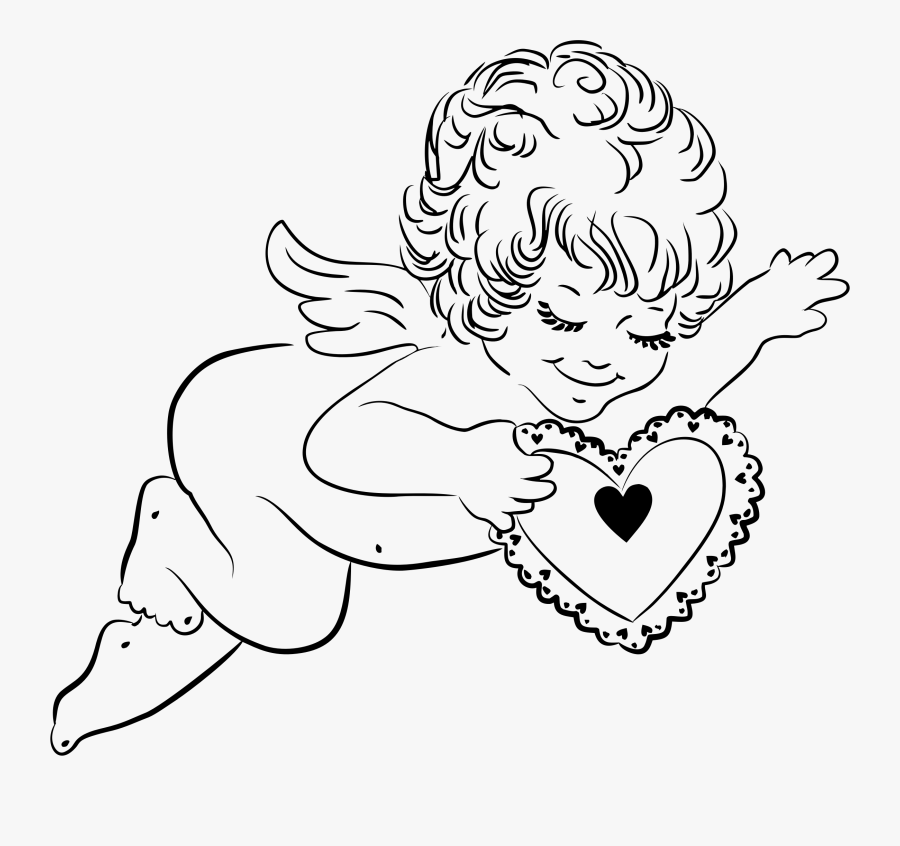 Angel With Heart Line Art Clip Arts - Angel With Heart Clipart, Transparent Clipart