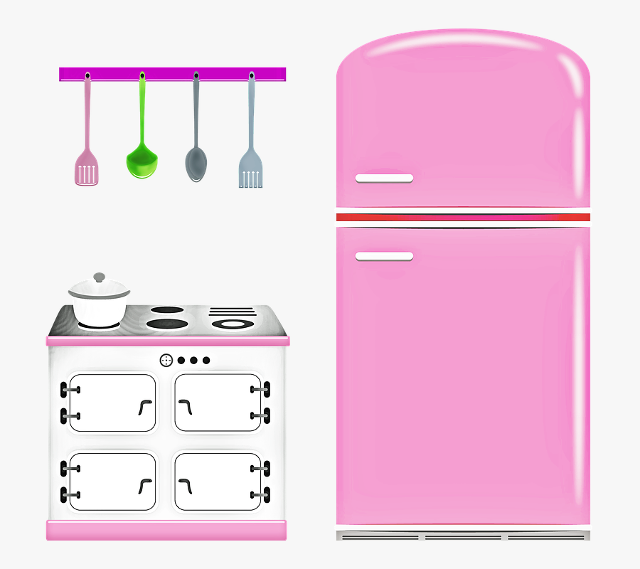 Retro Stove, Retro Refrigerator, Retro Kitchen, Pots - Vector Utensilios De Cozinha Rosa Png, Transparent Clipart