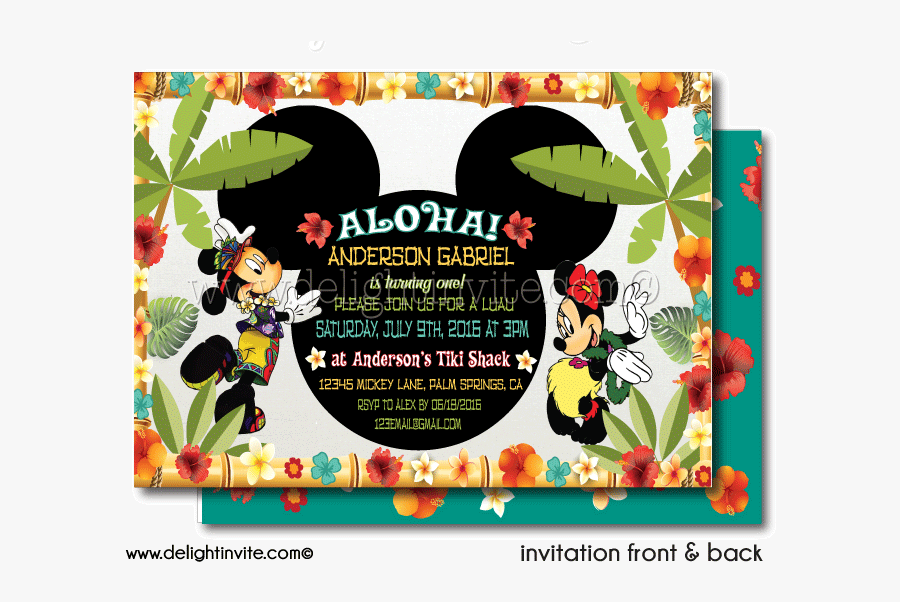 Clip Art Hawaiian Birthday Party Invitations - Christmas Cards Mickey Mouse, Transparent Clipart