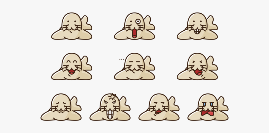 Manatee Emotions Expression Vector - Cartoon, Transparent Clipart
