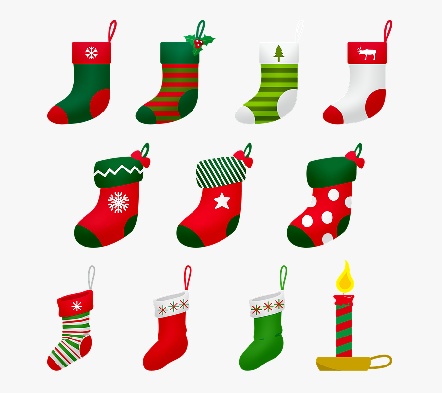 Christmas Stocking, Christmas Candle, Christmas, Advent - Transparent Background Christmas Stockings Clipart, Transparent Clipart