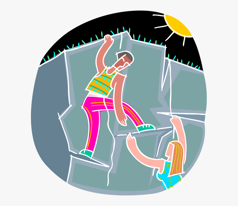 Vector Illustration Of Friends Rock Climbing On Summer - Illustration, Transparent Clipart