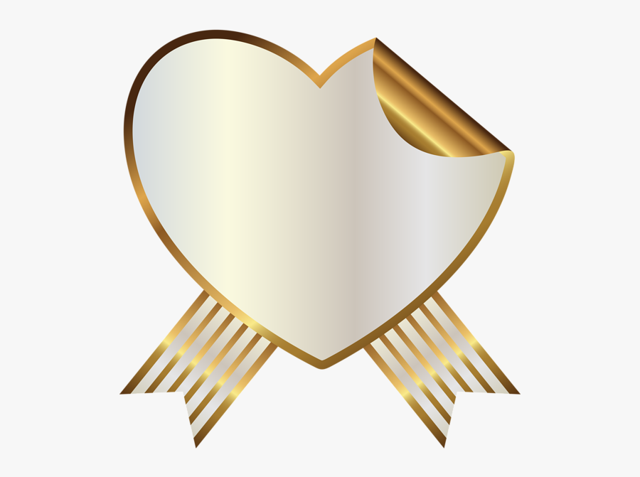 White And Gold Heart Seal With Ribbon Png Clipart Image, Transparent Clipart