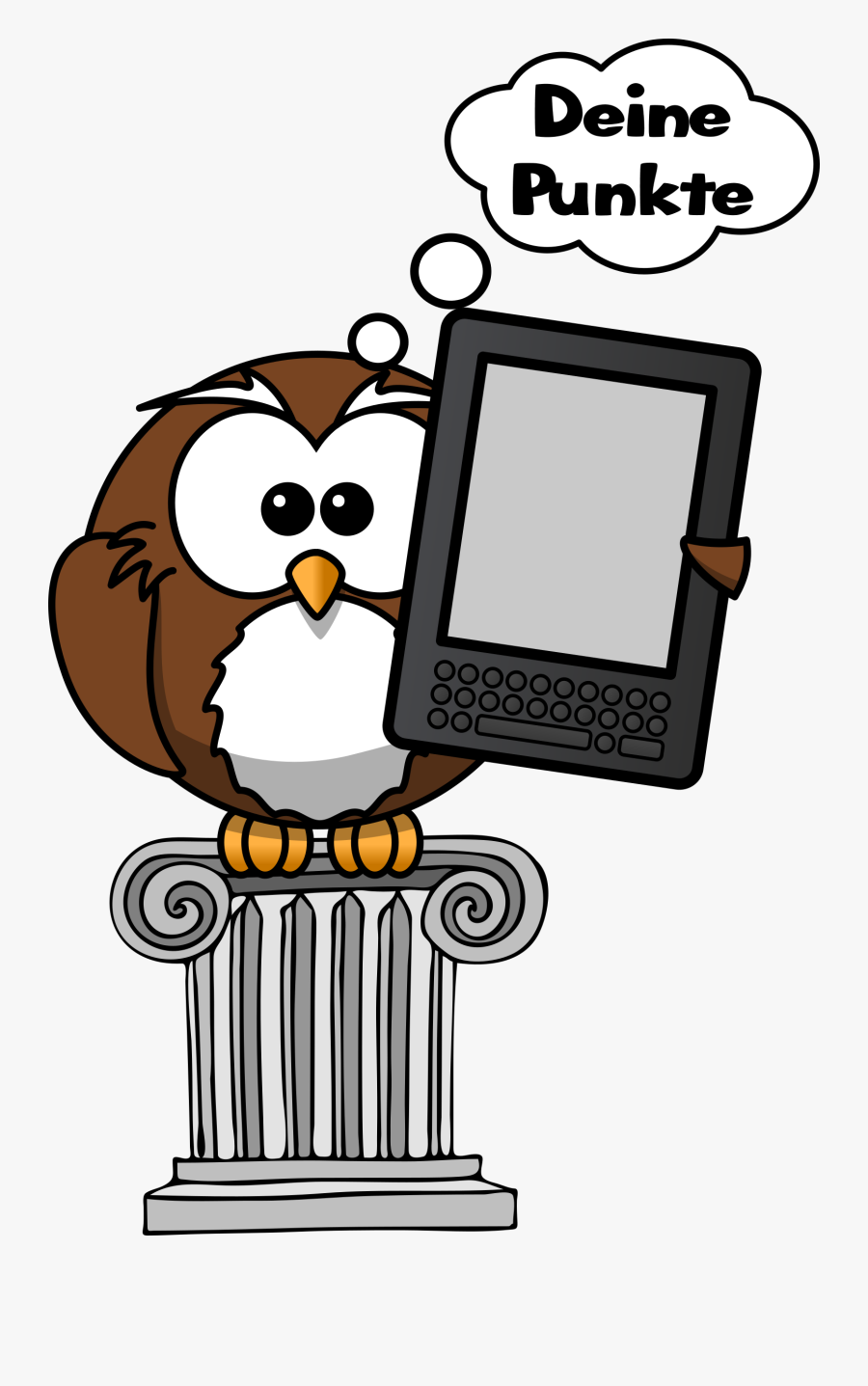 Eule Mit Tablet Auf Saeule Clip Arts - Cartoon Owl On Book, Transparent Clipart
