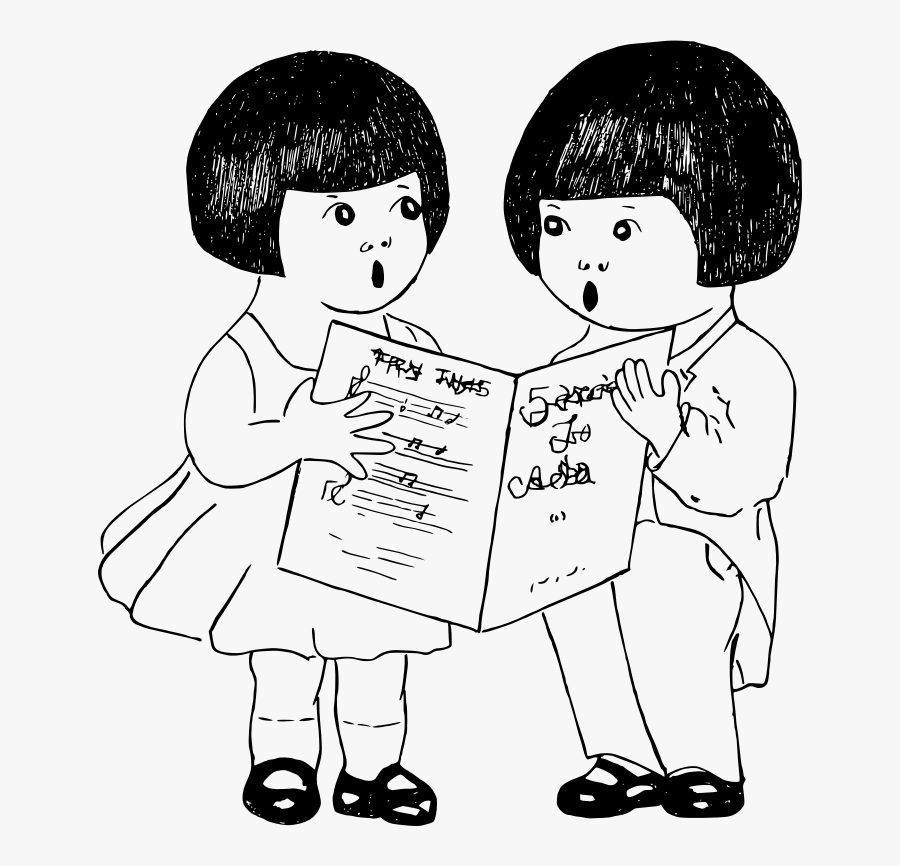 Standing,line Art,style - Two Children Sharing Drawing, Transparent Clipart