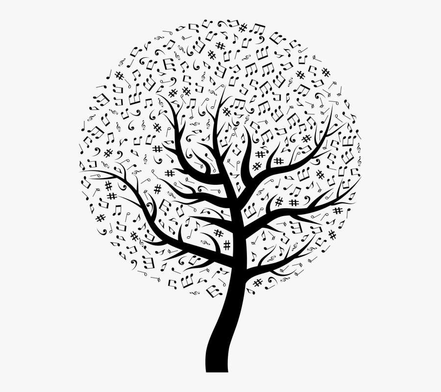 Music, Musical, Tree, Song, Sing, Notes, Clef, Bass - Music Pictures Black And White, Transparent Clipart