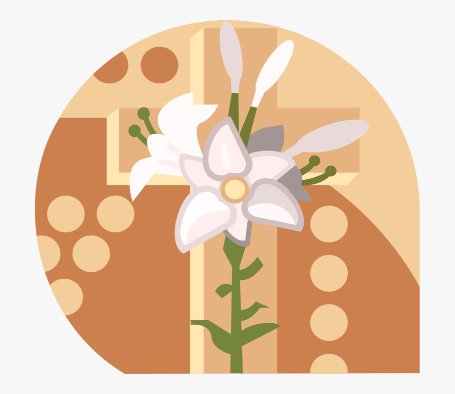 Vector Illustration Of Christian Crucifix Cross With - Easter Lilies Clip Art, Transparent Clipart