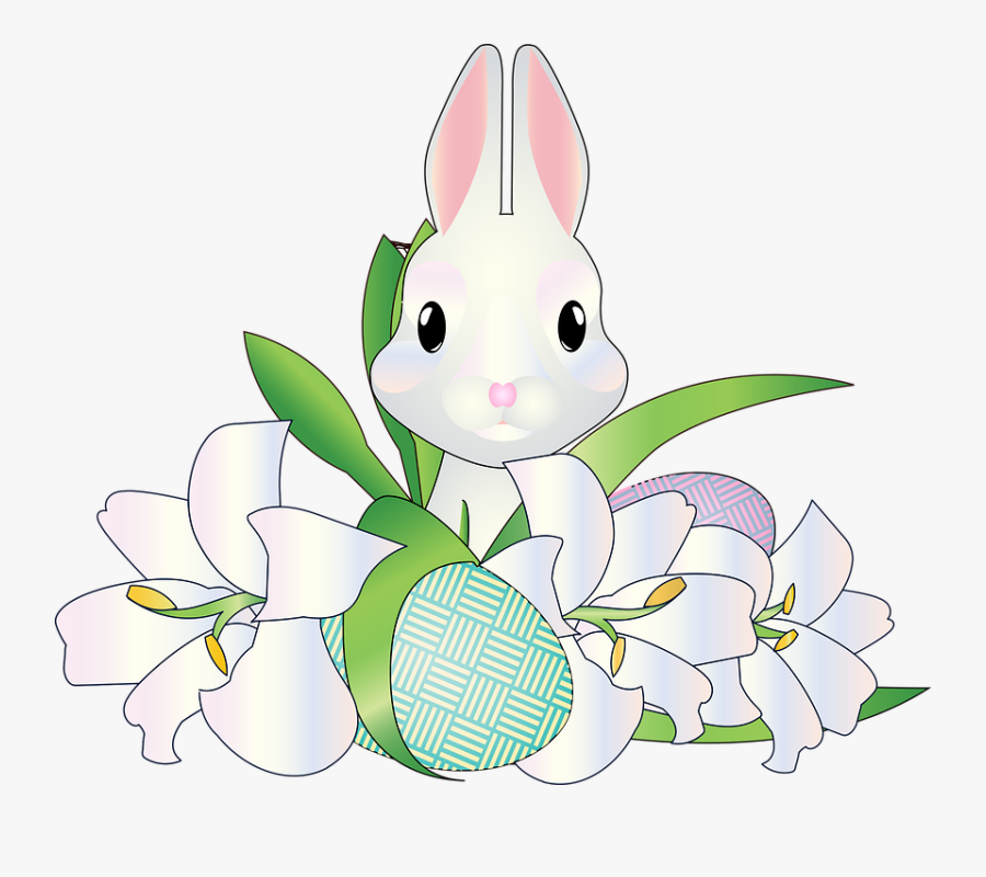 Graphic, White Bunny, Easter, Easter Lilies, Lilies - Easter, Transparent Clipart