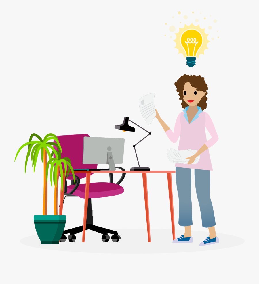 Linda Holding Up Several Resume Examples With A Lightbulb, Transparent Clipart