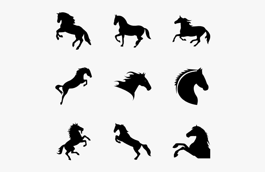 Silhouette,animal Figure,mustang Art,mane,stencil,black - Horse Icon, Transparent Clipart