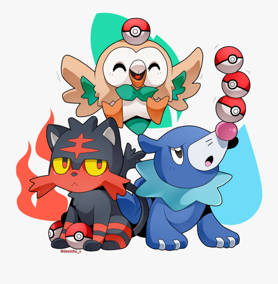Pokemon Clipart Happy - Popplio Litten And Rowlet, Transparent Clipart