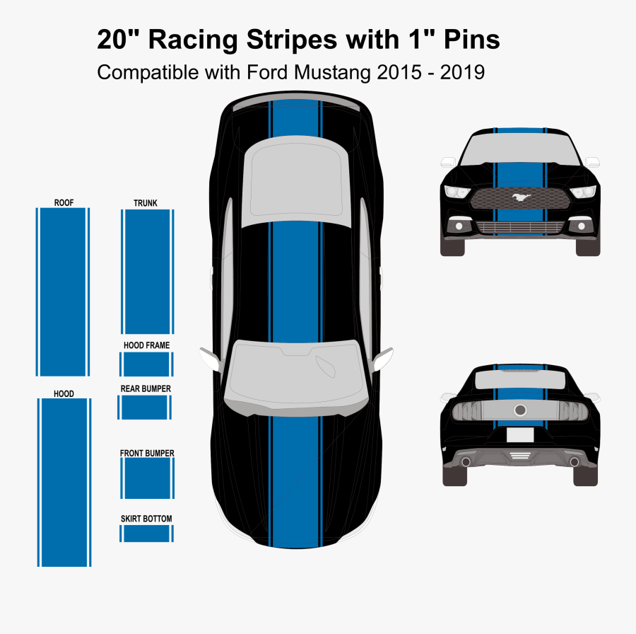 2015 White Mustang Stripes, Transparent Clipart