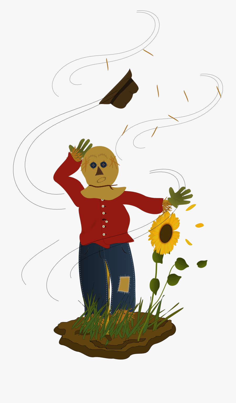Inkscape Illustration Of Scarecrow With Hat Blowing - Clip Art, Transparent Clipart