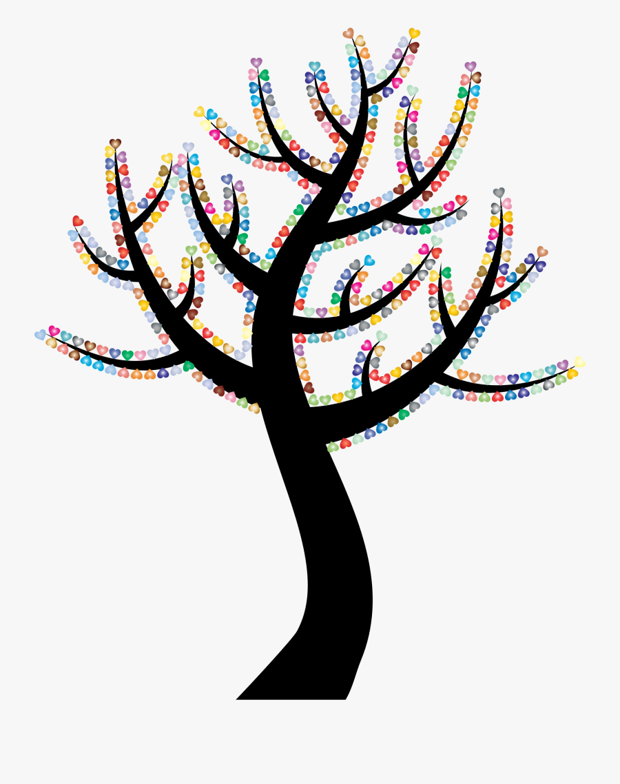 Colorful Valentine Hearts Tree - Tree Trunk Clipart With Four Branches, Transparent Clipart