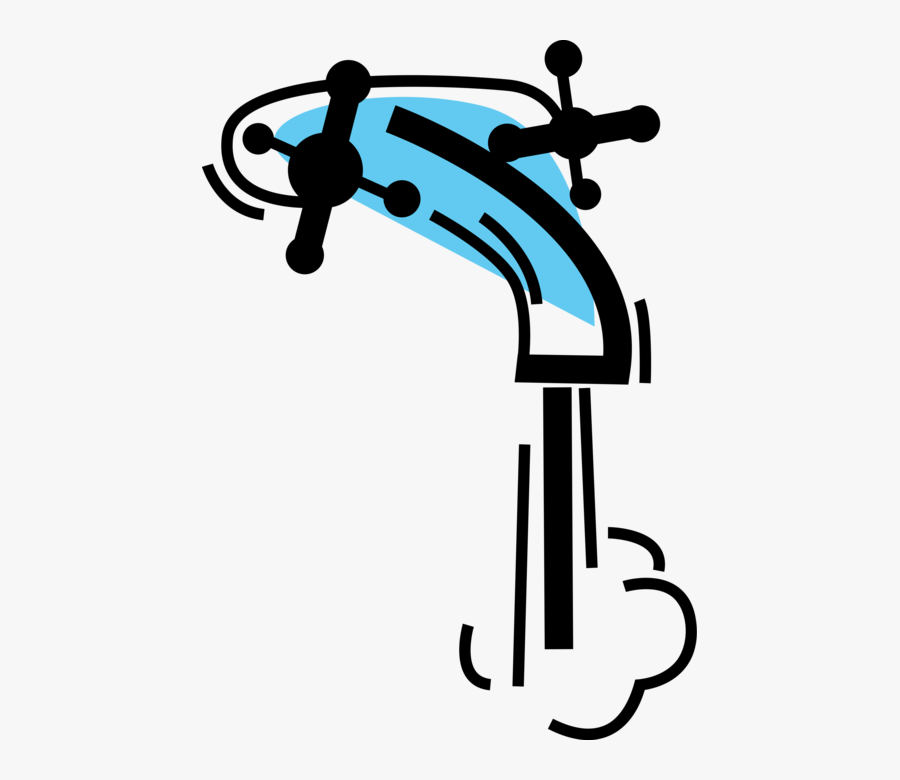 Vector Illustration Of Running Water With Tap Sink - Tap, Transparent Clipart
