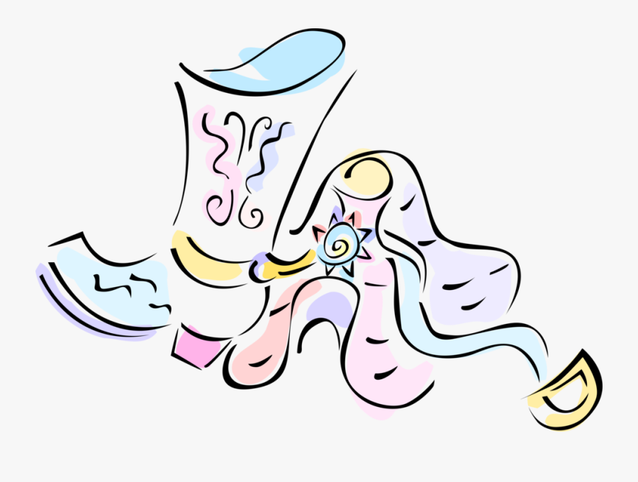 Vector Illustration Of Western Leather Cowboy Boot, Transparent Clipart