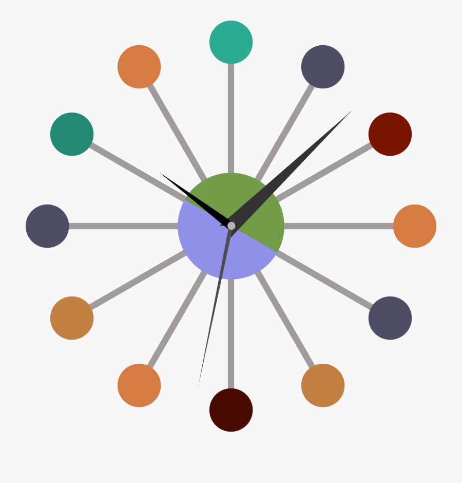 Retro Startburst Wall Clock Clip Art - Herman Miller Ball Clock, Transparent Clipart