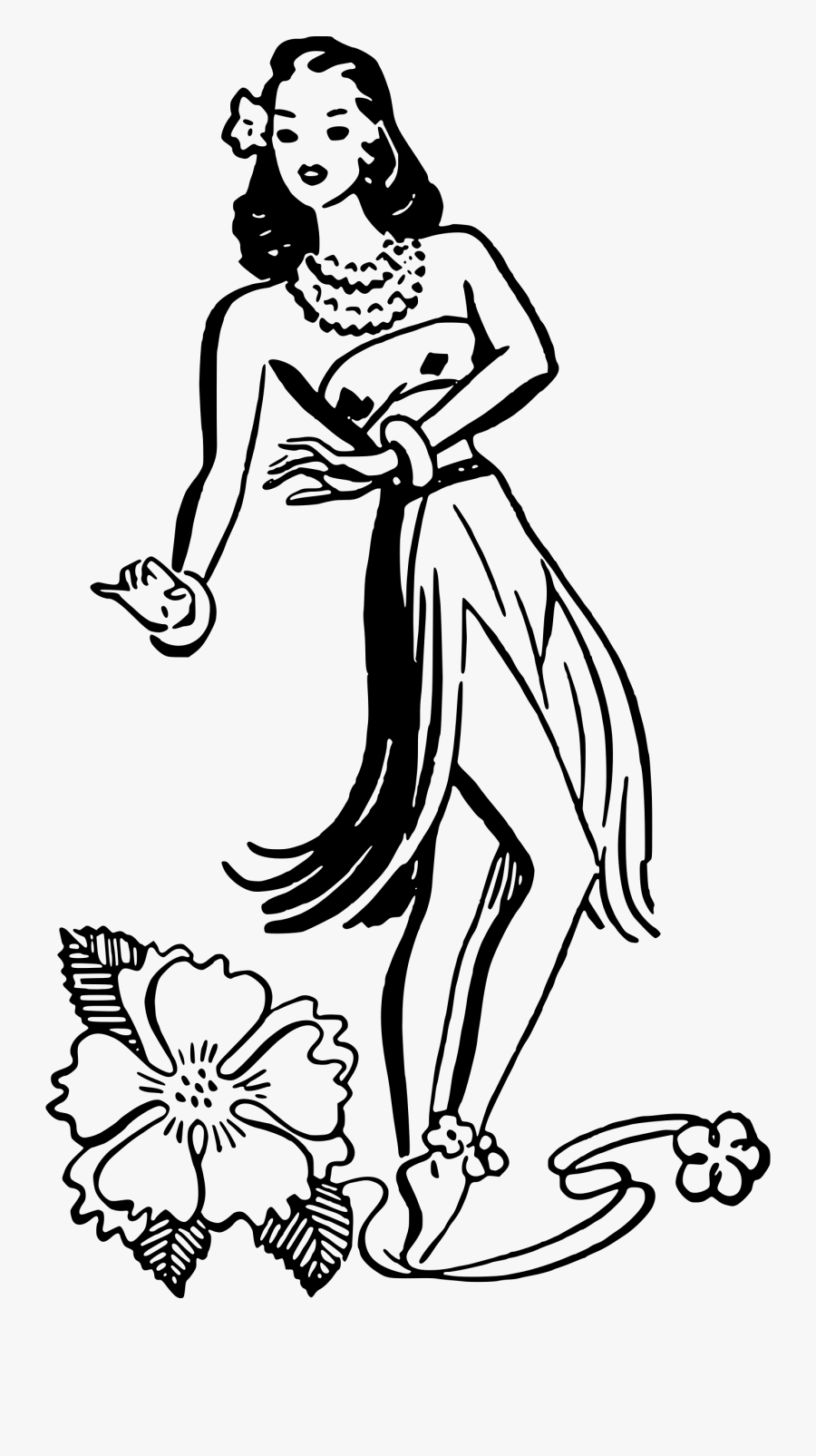 Hula Dancer By @liftarn, Vintage Hula Dancer Traced - Black And White Hula Girl, Transparent Clipart