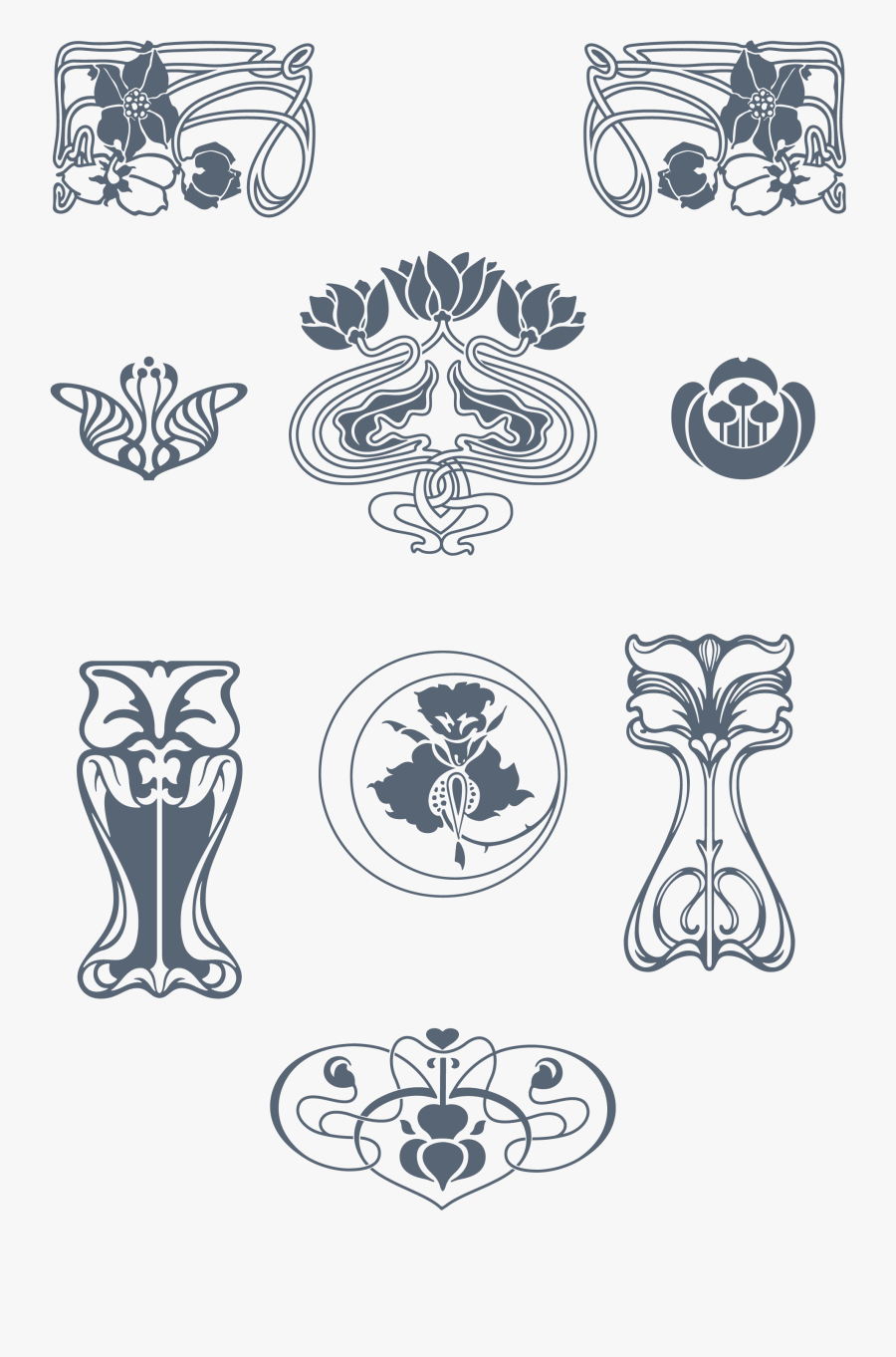 Art Nouveau Ornaments, Transparent Clipart