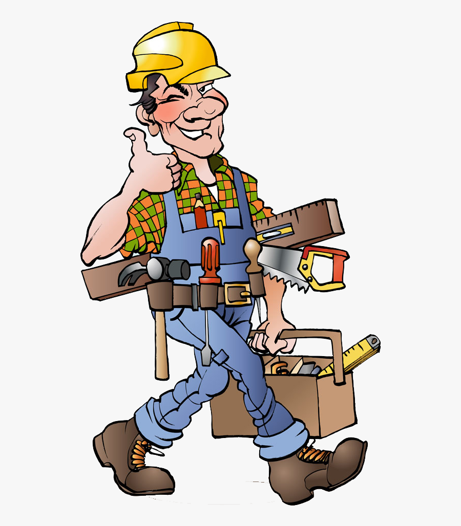 Royalty Free Cartoon Drawing Illustration Workers Saw - Construction Worker Builder Clipart, Transparent Clipart