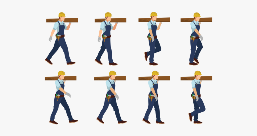Carpenter Man Walking Cycle - Walk Cycle, Transparent Clipart