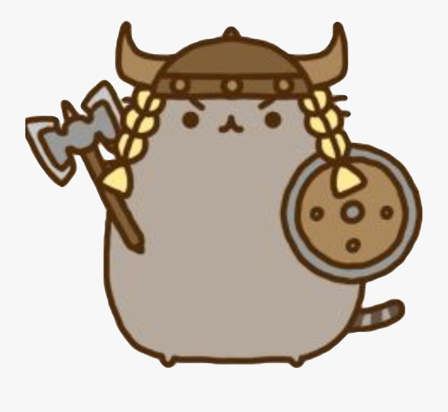 #pusheen #cat #cute #kawaii #viking #ax #shield #animal - Pusheen Dragonborn, Transparent Clipart