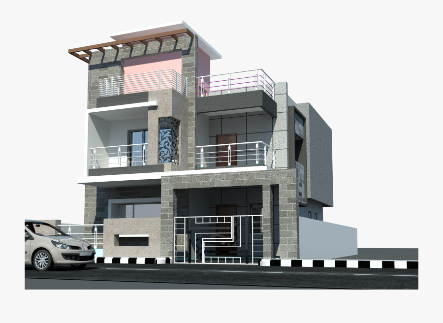 Modern House Elevation, Transparent Clipart