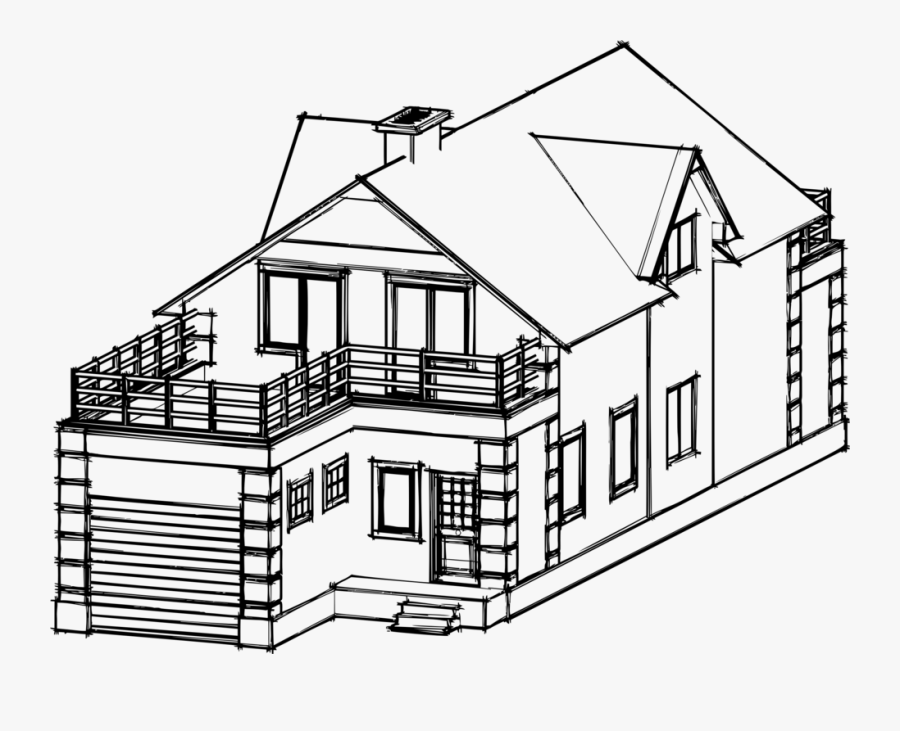 Home Line Art Architecture Drawing House Cc0 - Drawing Of Building House, Transparent Clipart