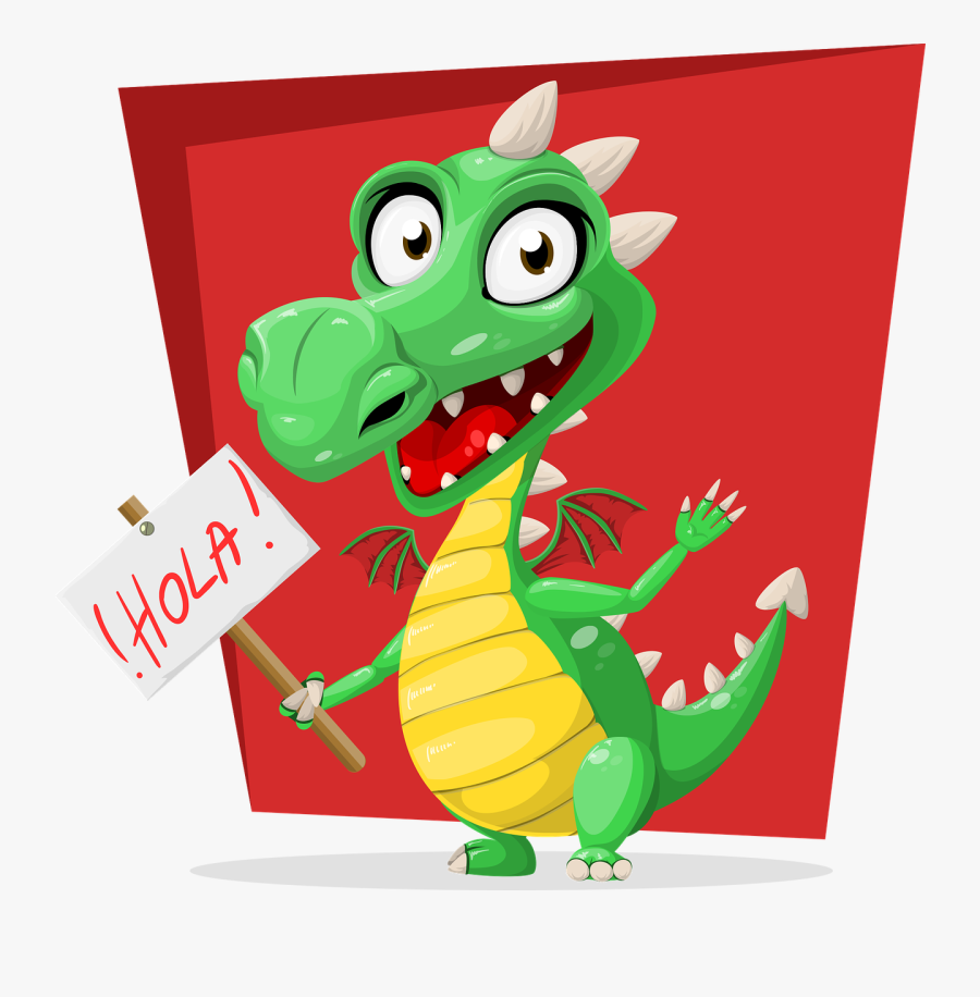 Dragon, Green, Hola, Sign, Spanish, Reptile, Cute - Hola Bonita, Transparent Clipart