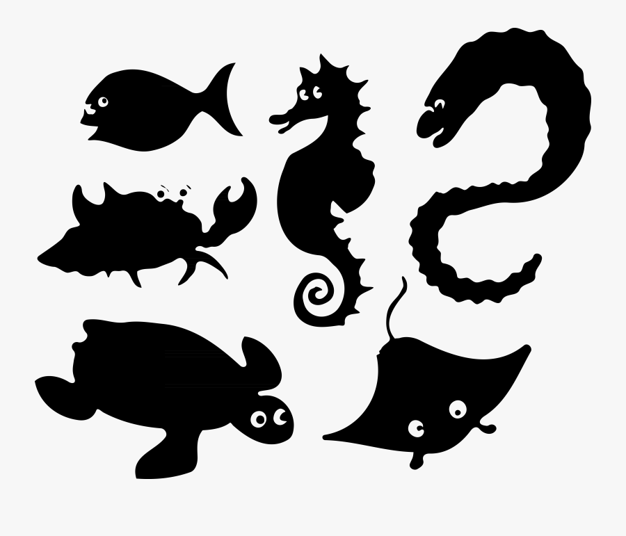 20 5bconverted 5d Clipart Sea Animals - Black Silhouette Ocean Animals, Transparent Clipart