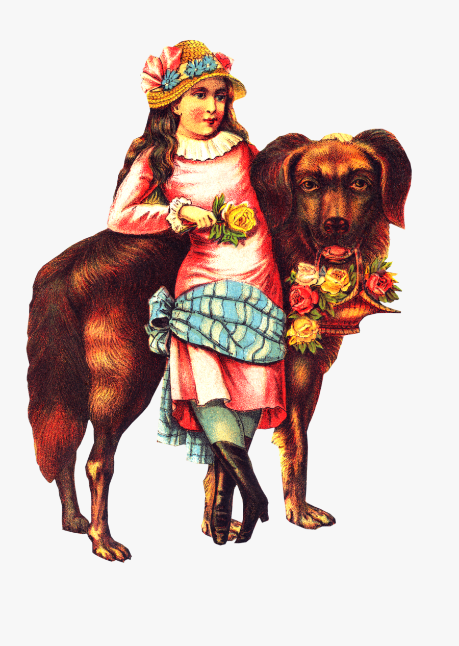 Free Victorian Girl Big Dog Clipart - Clip Art, Transparent Clipart