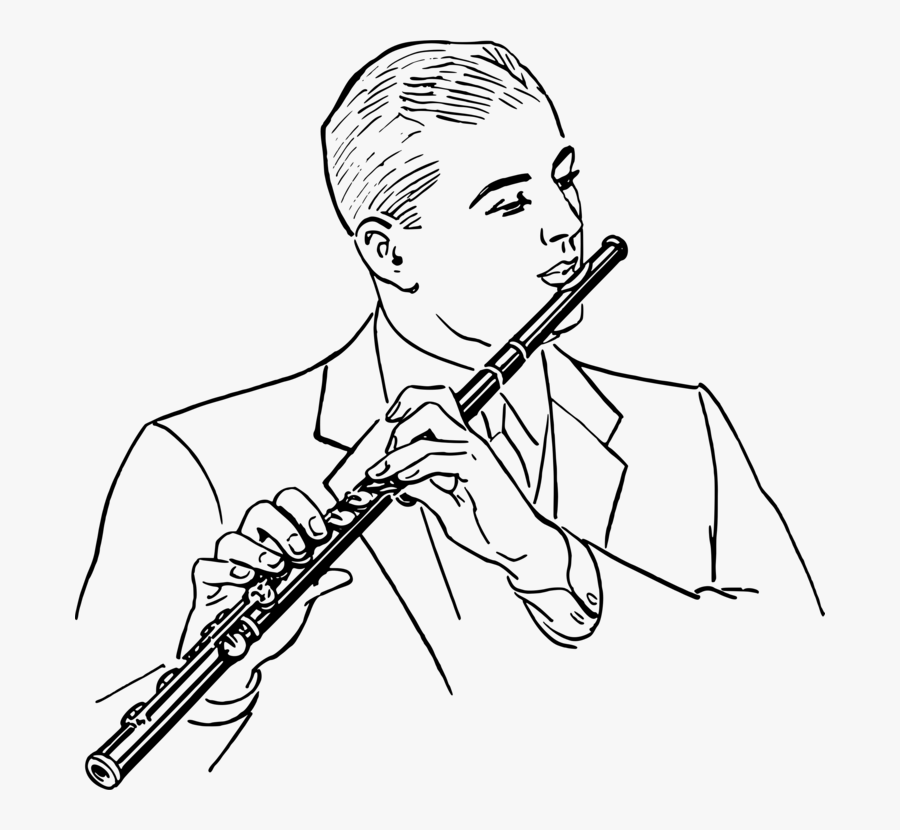Clip Art Flute Black And White Clipart - Person Playing Flute Drawing, Transparent Clipart