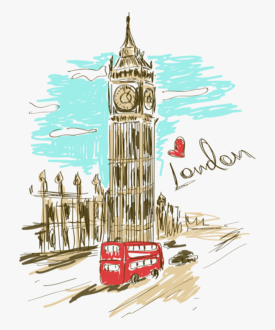 Ben Clock Paris Big Painted Vector Tower Clipart - Big Ben Londres Desenho, Transparent Clipart