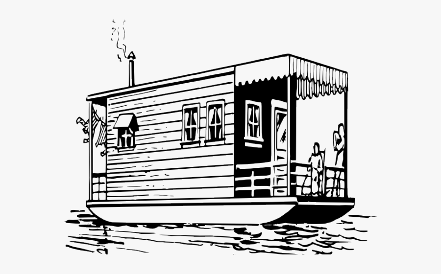 Outline Picture Of House Boat, Transparent Clipart