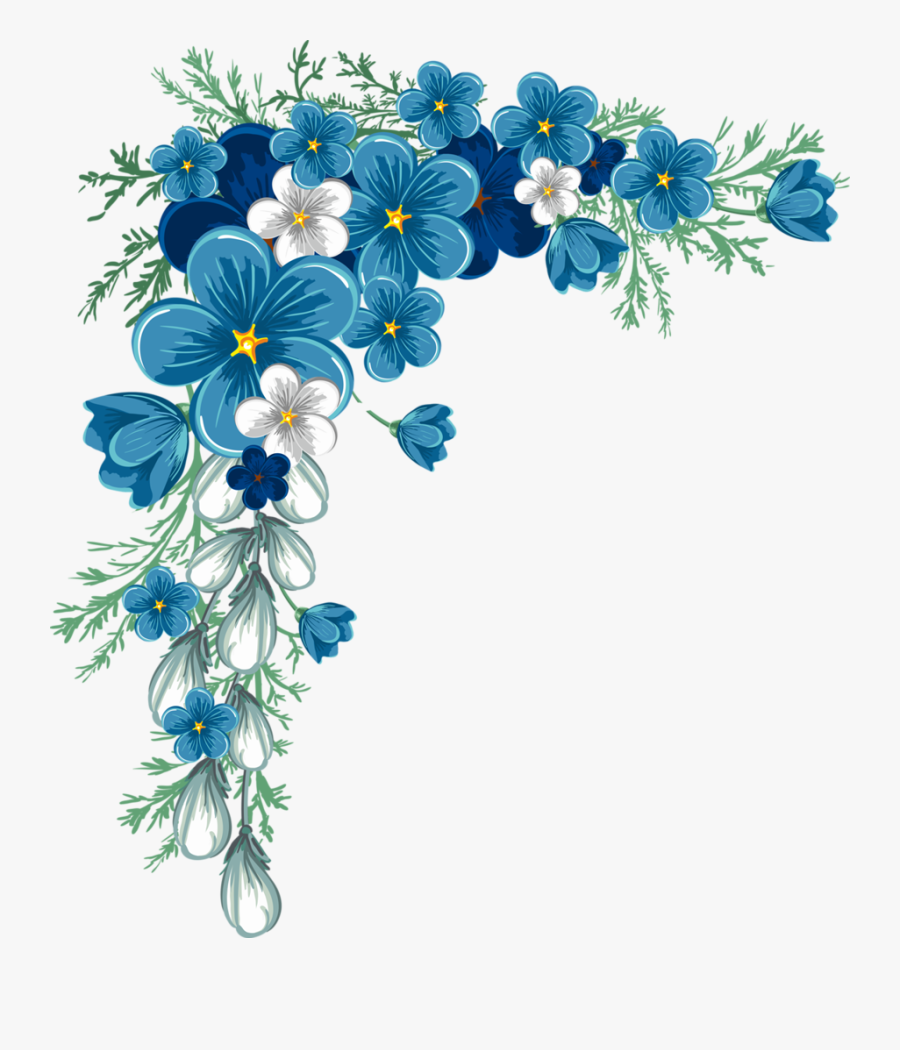 F E Orig - Corner Blue Flower Border, Transparent Clipart