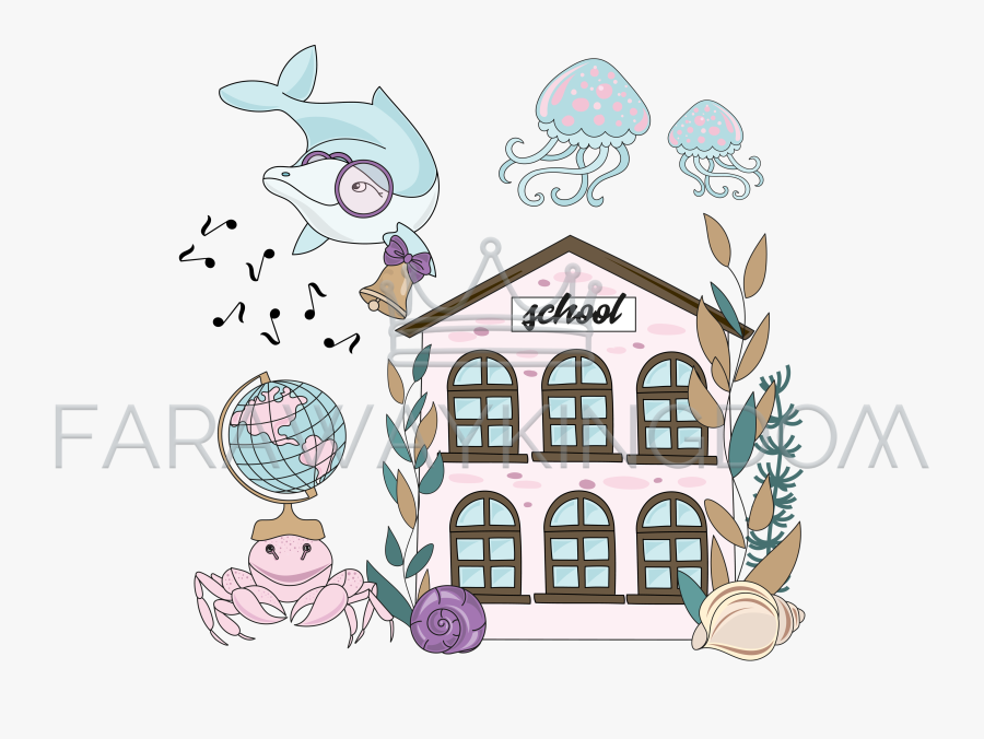 Underwater School Sea Ocean Cartoon Vector Illustration - Ocean School Clip Art, Transparent Clipart