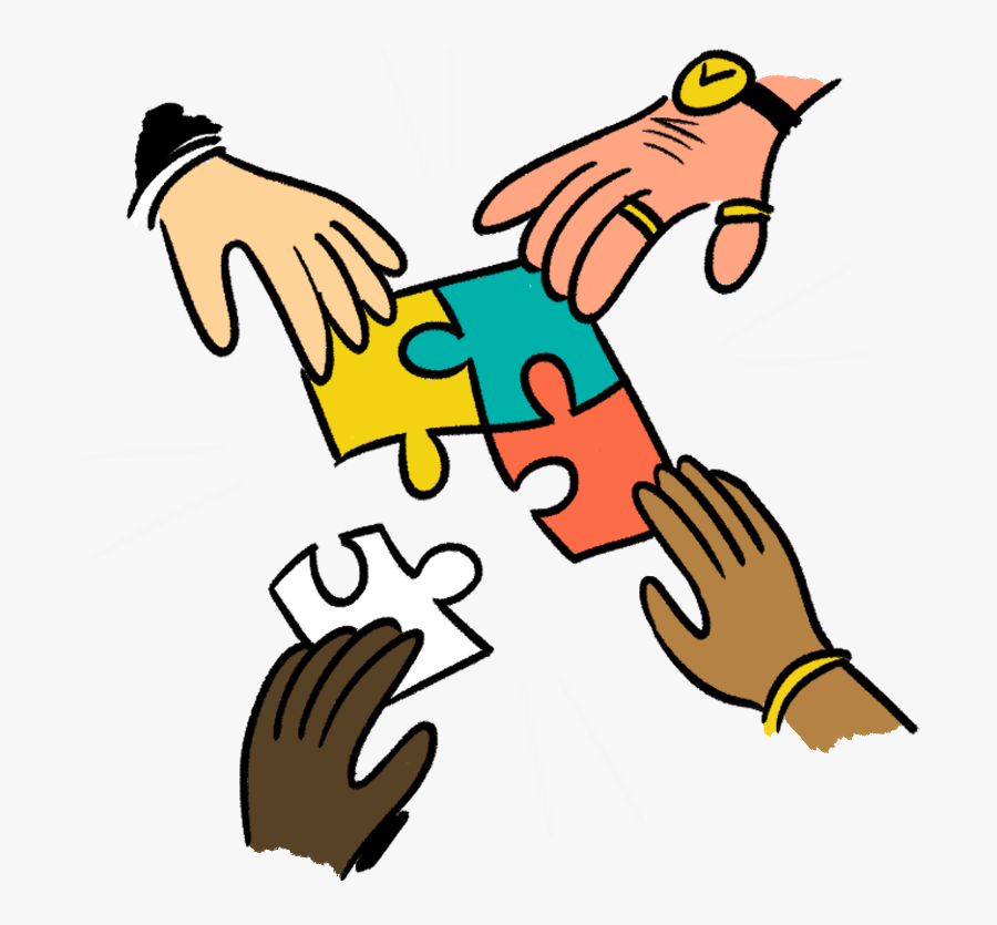 4 Hands Putting Together Puzzle Pieces - Hands Putting Puzzle Pieces Together, Transparent Clipart