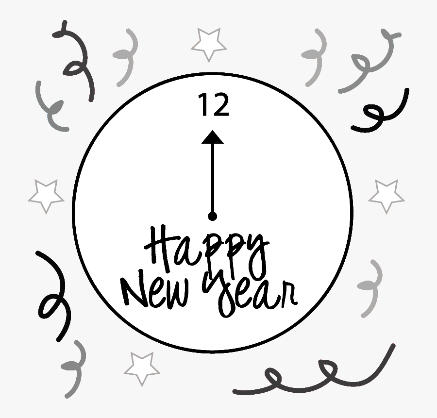 Happy New Year Black And White Clipart, Transparent Clipart
