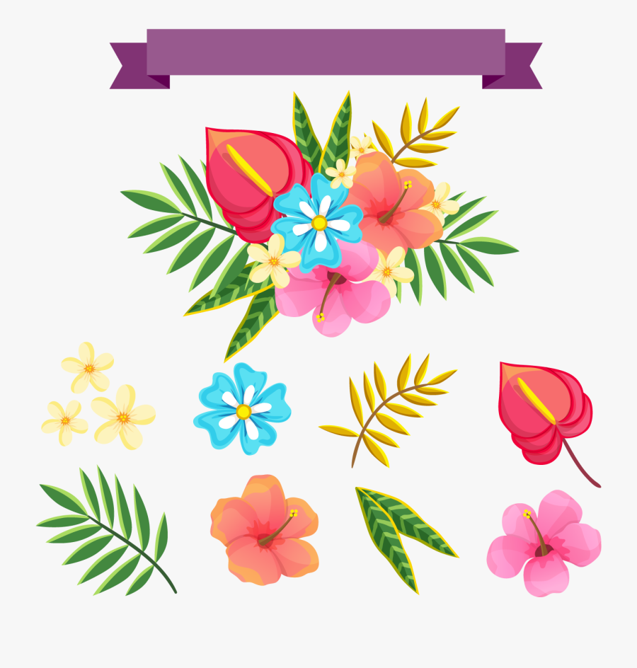 Tropical Flowers Pattern Png - Tropical Flower Vector Png, Transparent Clipart