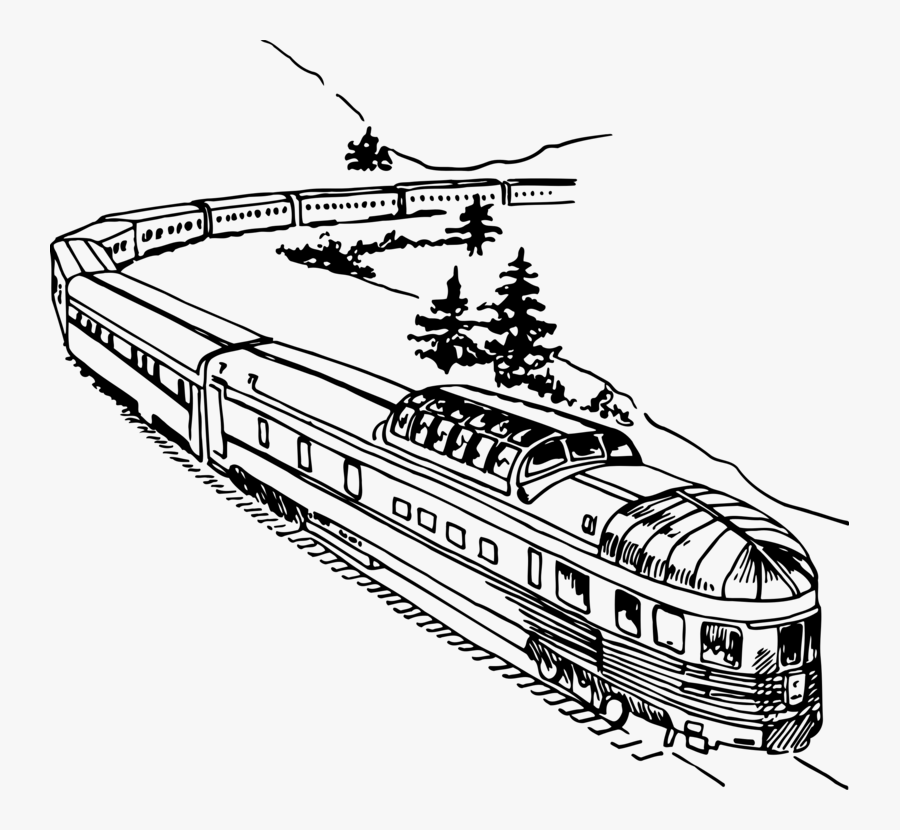 Line Art,rolling Stock,coloring Book - Rail Black And White, Transparent Clipart