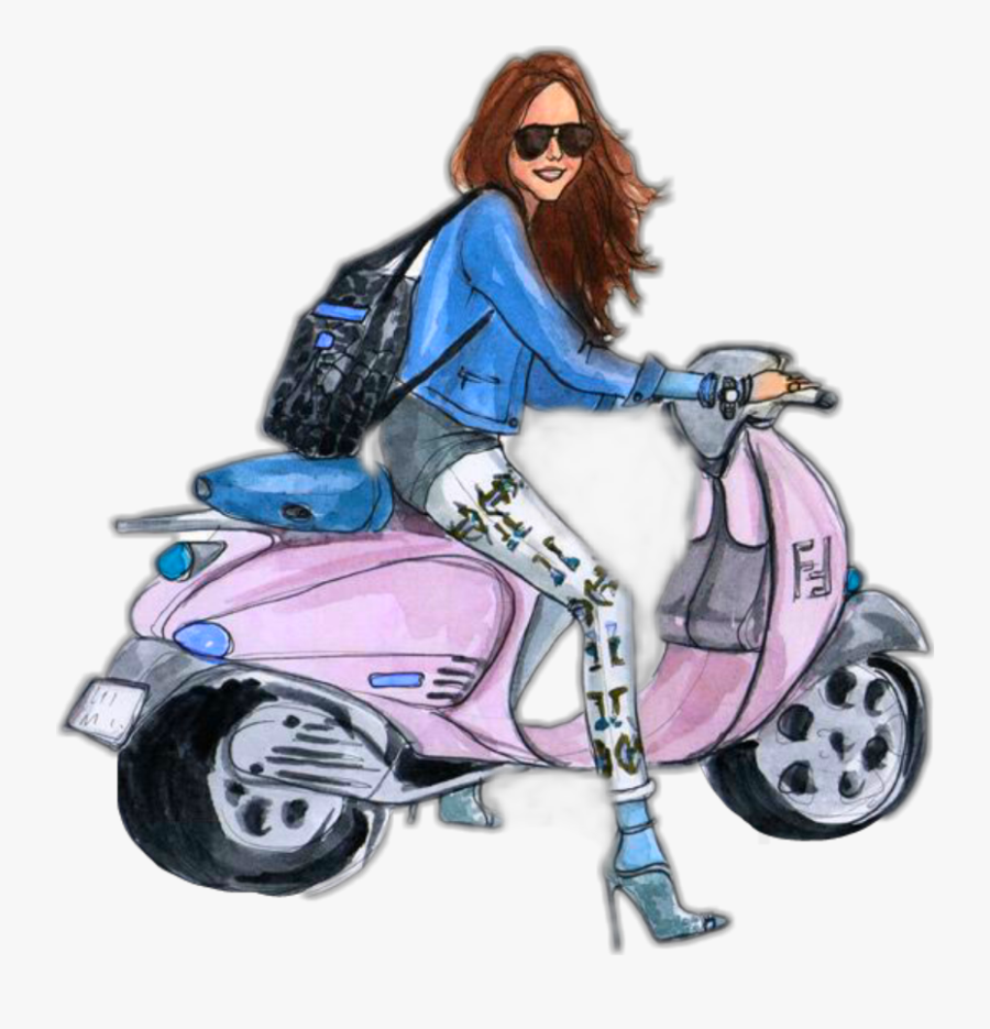 #ftestickers #clipart #girl #scooter #cycle #pink - Girl On A Vespa Drawing, Transparent Clipart