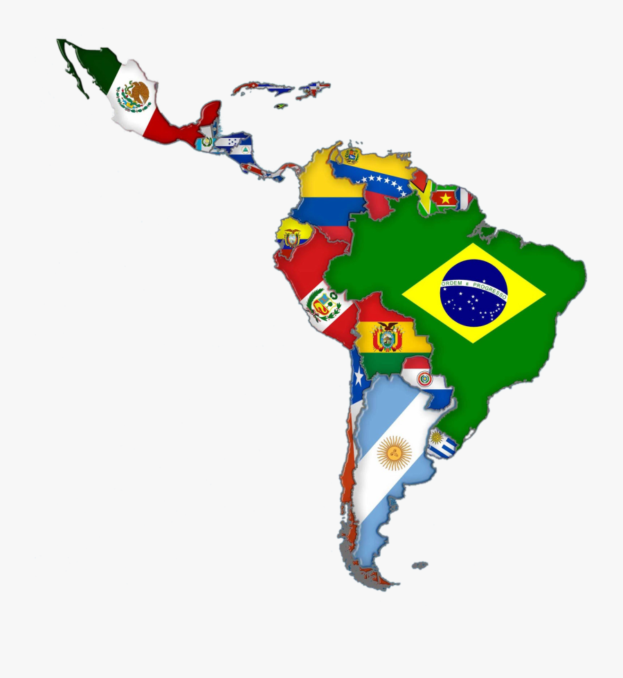 And Latin Mexico Latino Of Wars States Clipart - Latin America Map With Flags, Transparent Clipart